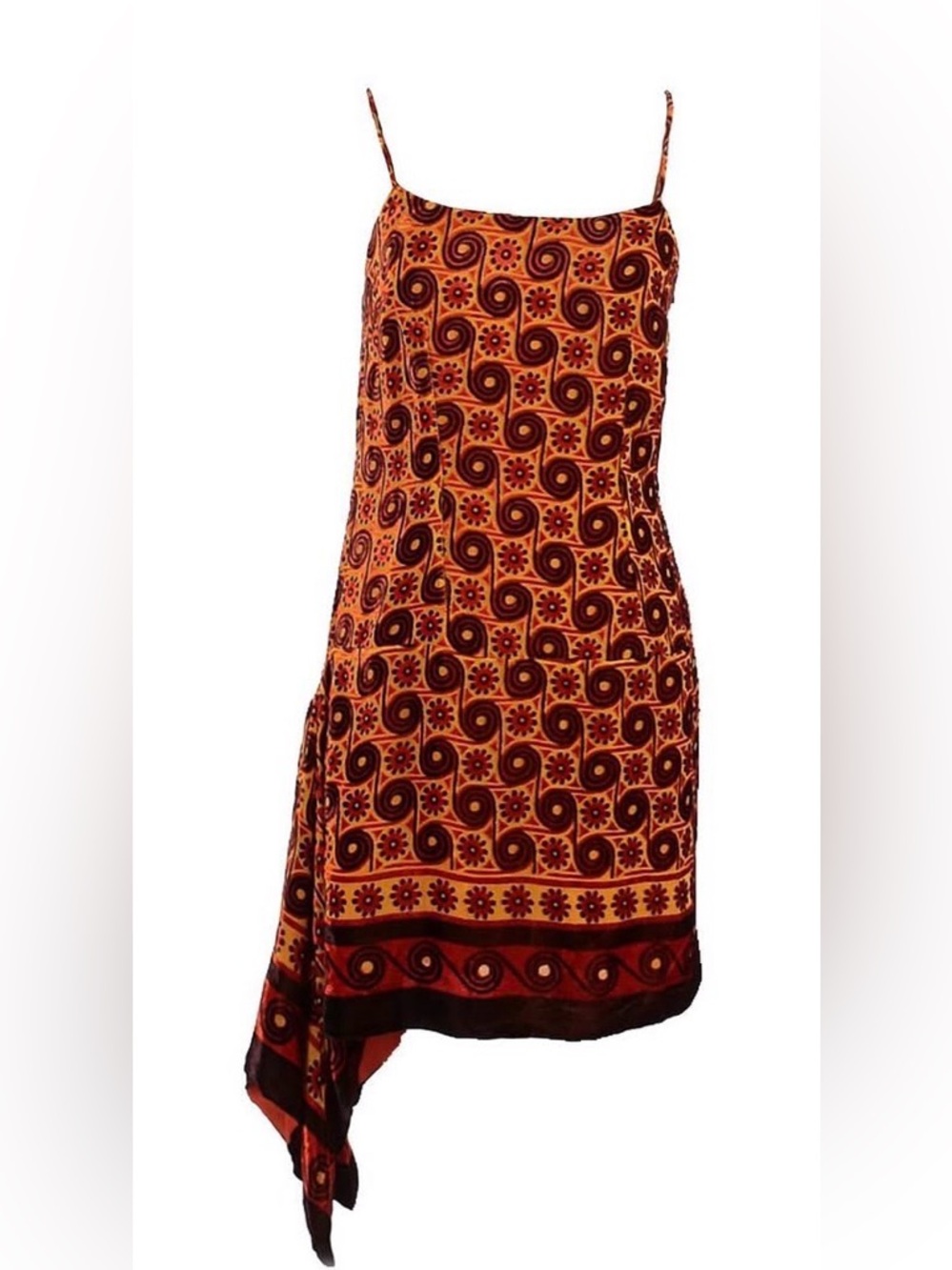 Anna Sui Spaghetti Strap Mini Dress in Rust and Burgundy